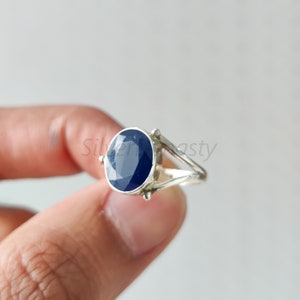 Cabochon Blue Sapphire Ring: Handmade Sterling Silver Unisex Ring