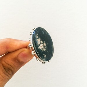 Handmade Oval Moss Agate Ring: 925 Sterling Silver