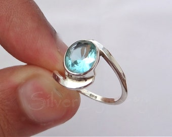 Natural Blue Topaz Ring, 92.5% Sterling Silver Ring, Silver Blue Topaz Ring, Gemstone Ring, Round Shape Ring, Rings for Women, Daily Wear