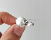 Freshwater Pearl 925 Silver Ring(サイズ調節リング, 2 COLOR) 925 Sterling Silver Round Shape Freshwater Pearl Women Ring