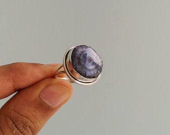 Bague Druzy noire en argent sterling faite main