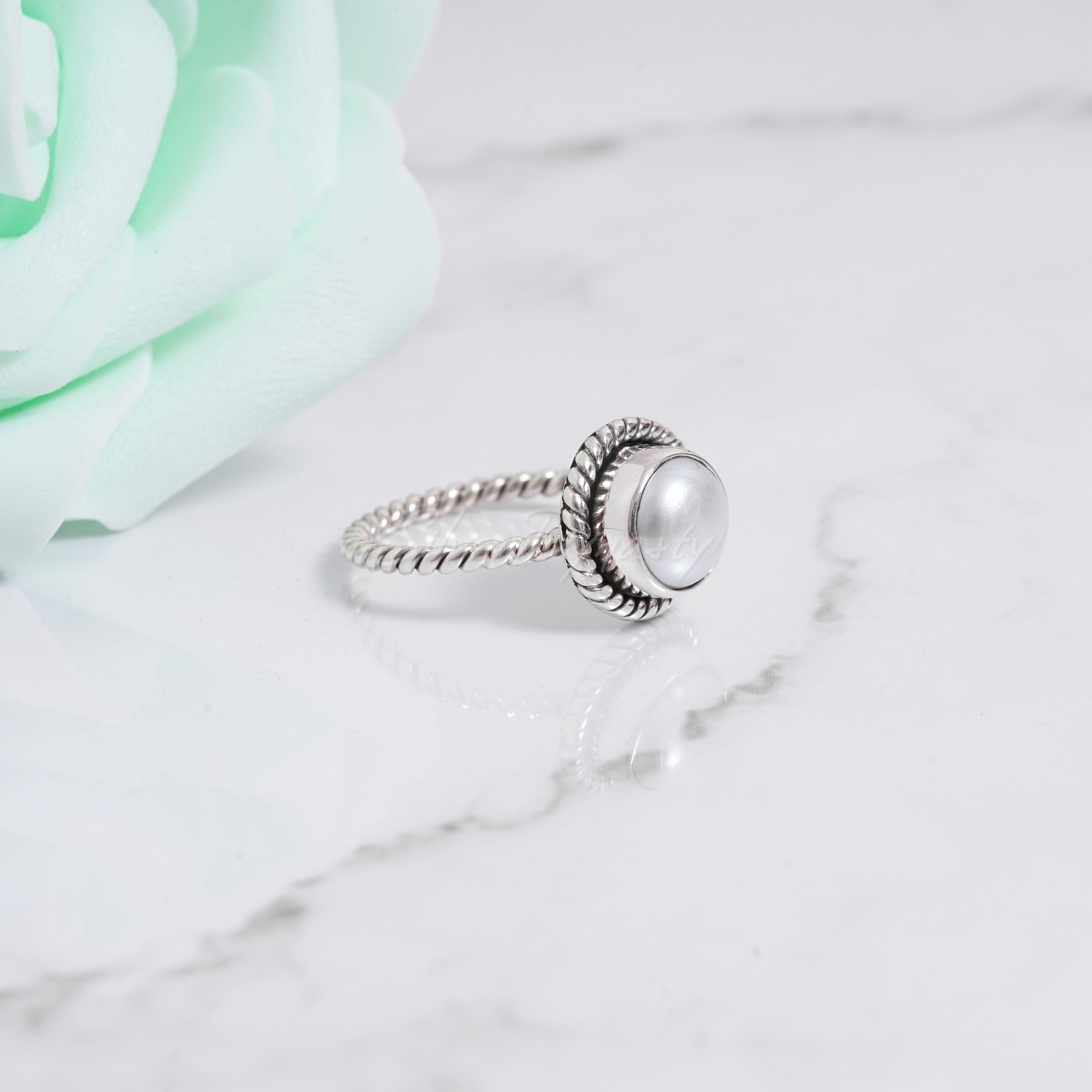 Silvershake Sterling Silver Solitaire Ring With White Cultured Freshwater Pearl - Minimalist June Birthstone Jewelry - View #2