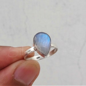 Natural Raibow Moonstone Ring, Handmade Ring, 925 Solid Sterling Silver Ring,Rainbow Moonstone Ring, Minimalist Ring, Sterling Silver Ring image 7