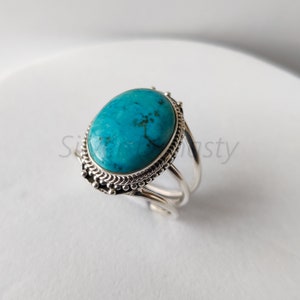 Natural Turquoise Ring,  American Turquoise Ring, 925 Sterling Silver Ring for Women, Statement Ring with Stone, Gemstone Boho Ring