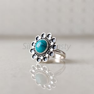 Handmade Turquoise Sterling Silver Ring: Boho Statement Jewelry