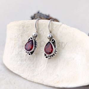 Natural Garnet Earrings, 925 Solid Sterling Silver Earrings, Garnet Studs, Silver Earrings, stud Earrings, Handmade Earrings, Halloween gift
