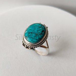 Natural Turquoise Ring,  American Turquoise Ring, 925 Sterling Silver Ring for Women, Statement Ring with Stone, Gemstone Boho Ring