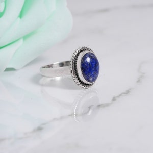 Natural Lapis Lazuli ring,92.5% sterling silver ring, silver lapis ring,gemstone ring, 925 solid sterling silver ring, minimalist ring image 4