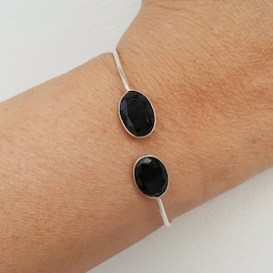 Black Onyx Sterling Silver Bracelet - Handmade Adjustable Design