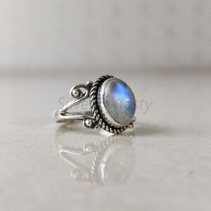 Handmade Oval Rainbow Moonstone Ring: 925 Sterling Silver Statement Ring