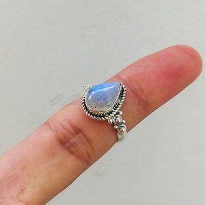 Natural Rainbow Moonstone Ring, Sterling Silver Ring for Women, Handmade Silver Ring, Moonstone Ring, Bohemian Jewelry image 9
