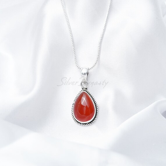 Natural Carnelian Pendant 925 Solid 