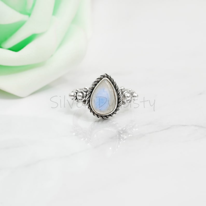 Natural Rainbow Moonstone Ring, Sterling Silver Ring for Women, Handmade Silver Ring, Moonstone Ring, Bohemian Jewelry image 2