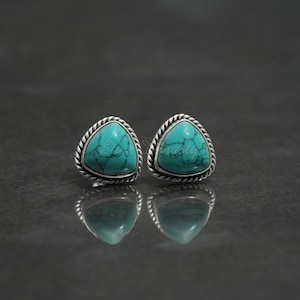 Turquoise Earrings, 925 Solid Sterling Silver Earrings, Silver Turquoise Earrings, Silver Earrings, Studs, Turquoise Studs, Women's Earrings