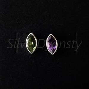 Peridot Amethyst Earrings: Mismatched Sterling Silver Studs