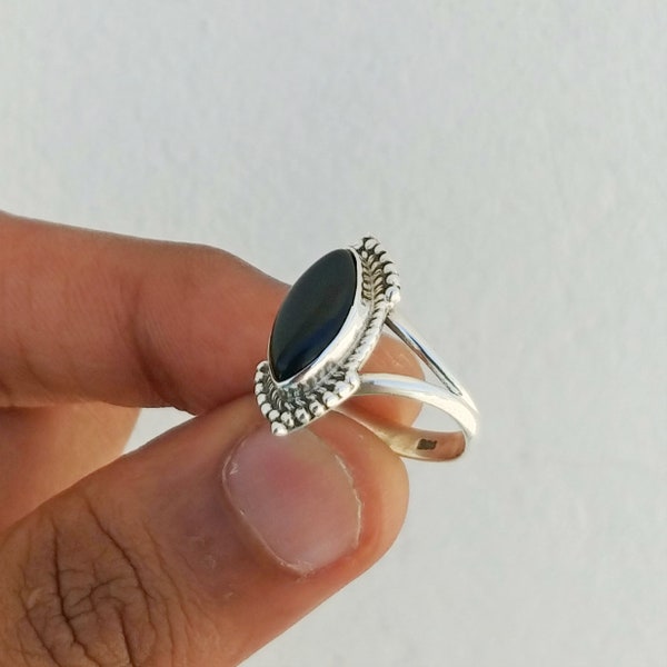 Marquise Black Onyx Ring: Handmade 925 Sterling Silver Boho Ring