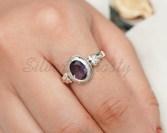 Natural Amethyst Ring For Women, 92.5% Sterling Silver Ring,February Birthstone Ring, Handmade Ring, Silver Amethsyt Ring,Gemstone Ring