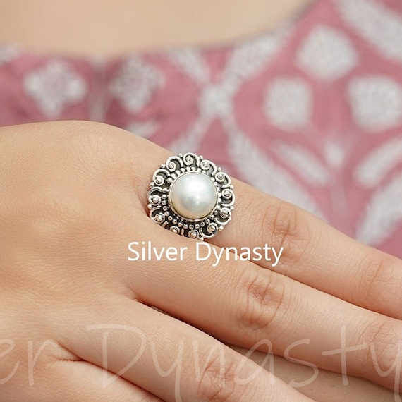 925 Sterling Silver Handmade Jewelry Pearl Gemstone Ring, Rings for Women,  Gift for Her - Etsy