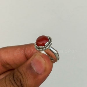 Natural Carnelian Sterling Silver Ring: Handmade Gemstone Jewelry