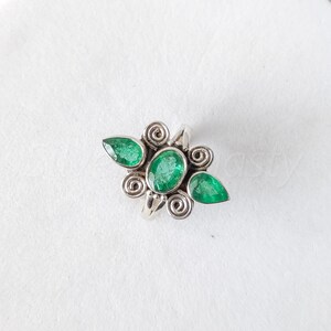 Natural Emerald Ring Sterling Silver | Handmade Green Stone Ring | Boho Statement Ring | Gift for Women