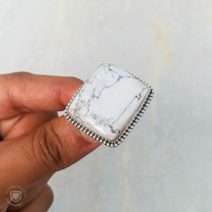 Square Howlite Ring: Handmade 925 Sterling Silver Gemstone Ring
