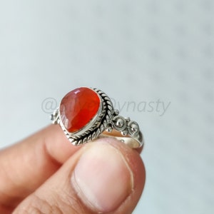 Natural Carnelian Sterling Silver Ring: Handmade Boho Jewelry