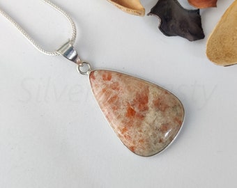 Pear Sunstone Pendant: Handmade Sterling Silver Gemstone Jewelry
