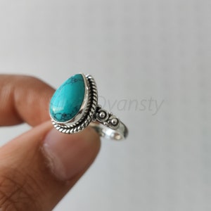 Pear Turquoise Ring: Sterling Silver Handmade Boho Statement Ring
