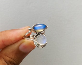 Rainbow Moonstone Ring, 92.5% Sterling Silver Ring, Silver Moonstone Ring, Gemstone Ring, Sterling Silver Ring, Moonstone Ring, Silver Ring