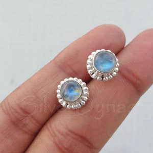 925-Sterling Solid Silver Earring Natural Rainbow Moonstone Earring Beautiful Gemstone Cabochon Stone Earring Birthday Earring Gift For Her.