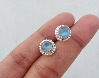 925-Sterling Solid Silver Earring Natural Rainbow Moonstone Earring Beautiful Gemstone Cabochon Stone Earring Birthday Earring Gift For Her.