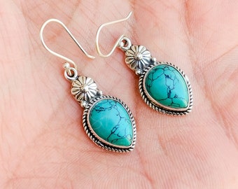 Turquoise Earrings, 92.5% Sterling Silver Earrings, Boho Earrings, Silver Earrings, Earrings for Women, Drop Earrings, Dangle Earrings