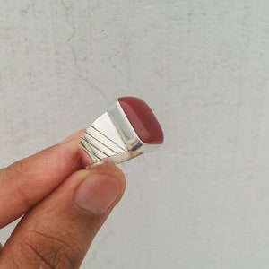 Natural Carnelian Ring, Men&#39;s Ring, Silver Ring, Stone Ring, 925 Solid Sterling Silver Ring, Ring for Men, Square Shape Ring, Red Stone Ring