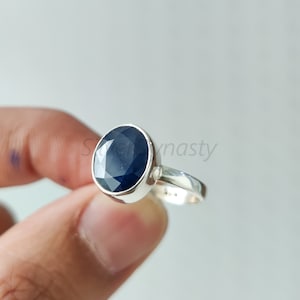 Natural Blue Sapphire Sterling Silver Ring - Unisex Cabochon Ring