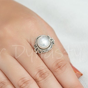 Pearl Ring, 925 Sterling Silver Ring, Round Pearl Ring