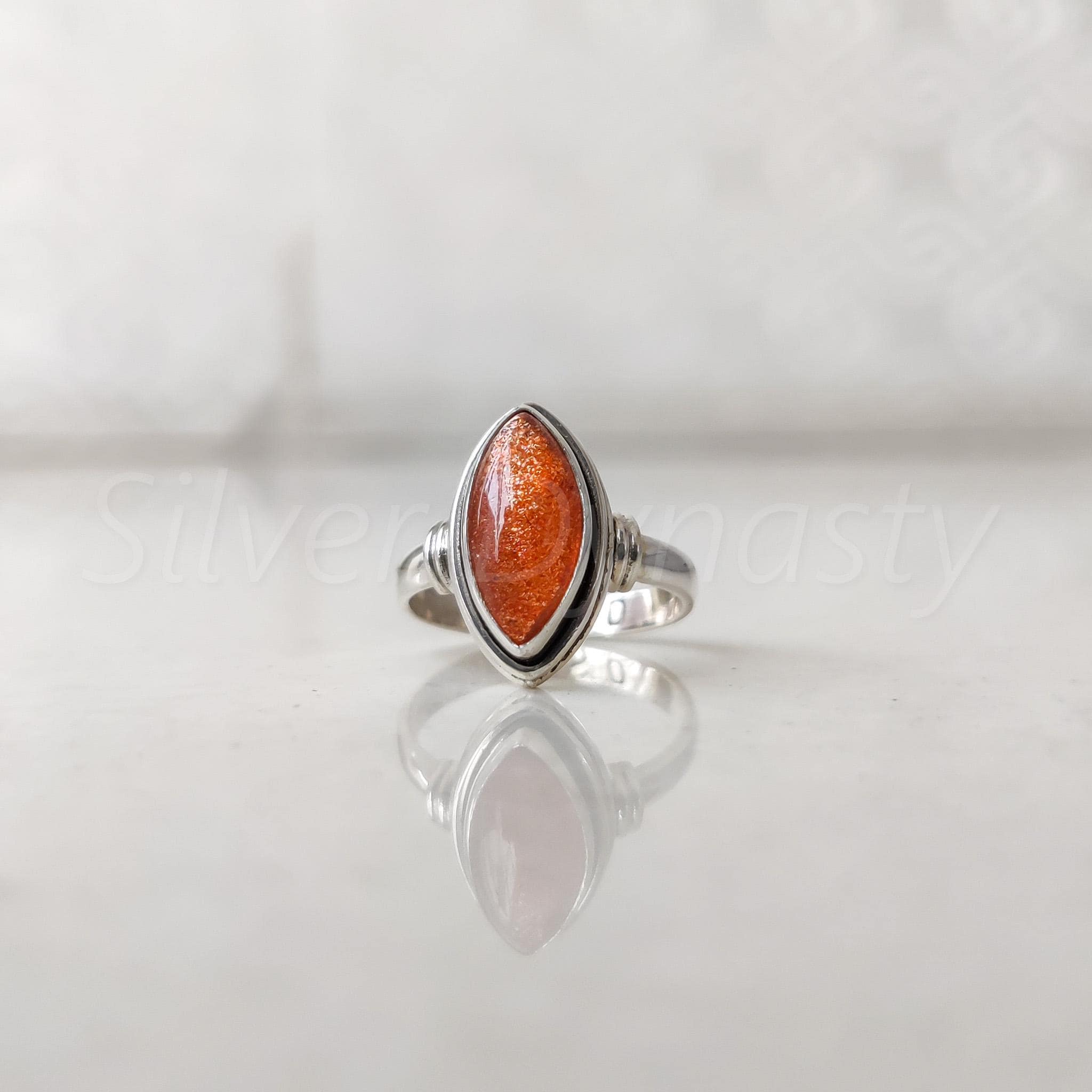 Handmade Marquise Sunstone Ring: 925 Sterling Silver