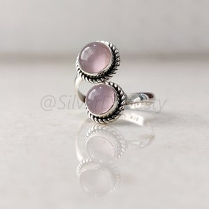 Sterling Silver Rose Quartz Ring: Handmade Boho Jewelry