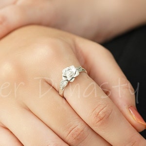 Sterling Silver Floral Ring: Handmade Flower Leaf Jewelry
