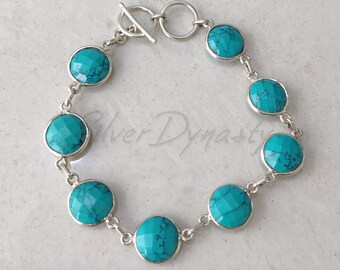 Handmade Turquoise Sterling Silver Bracelet: Adjustable Fit