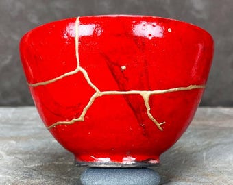 Rose Garden Raku Kintsugi Kintsukuroi Bowl