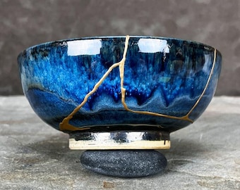 Dreamscape Raku Inspired Kintsugi Kintsukuroi Bowl