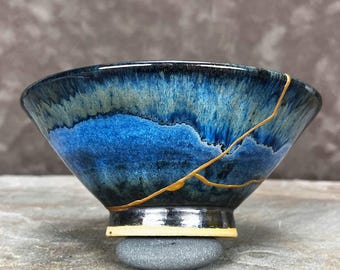 Dreamscape Raku Inspired Kintsugi Kintsukuroi Bowl
