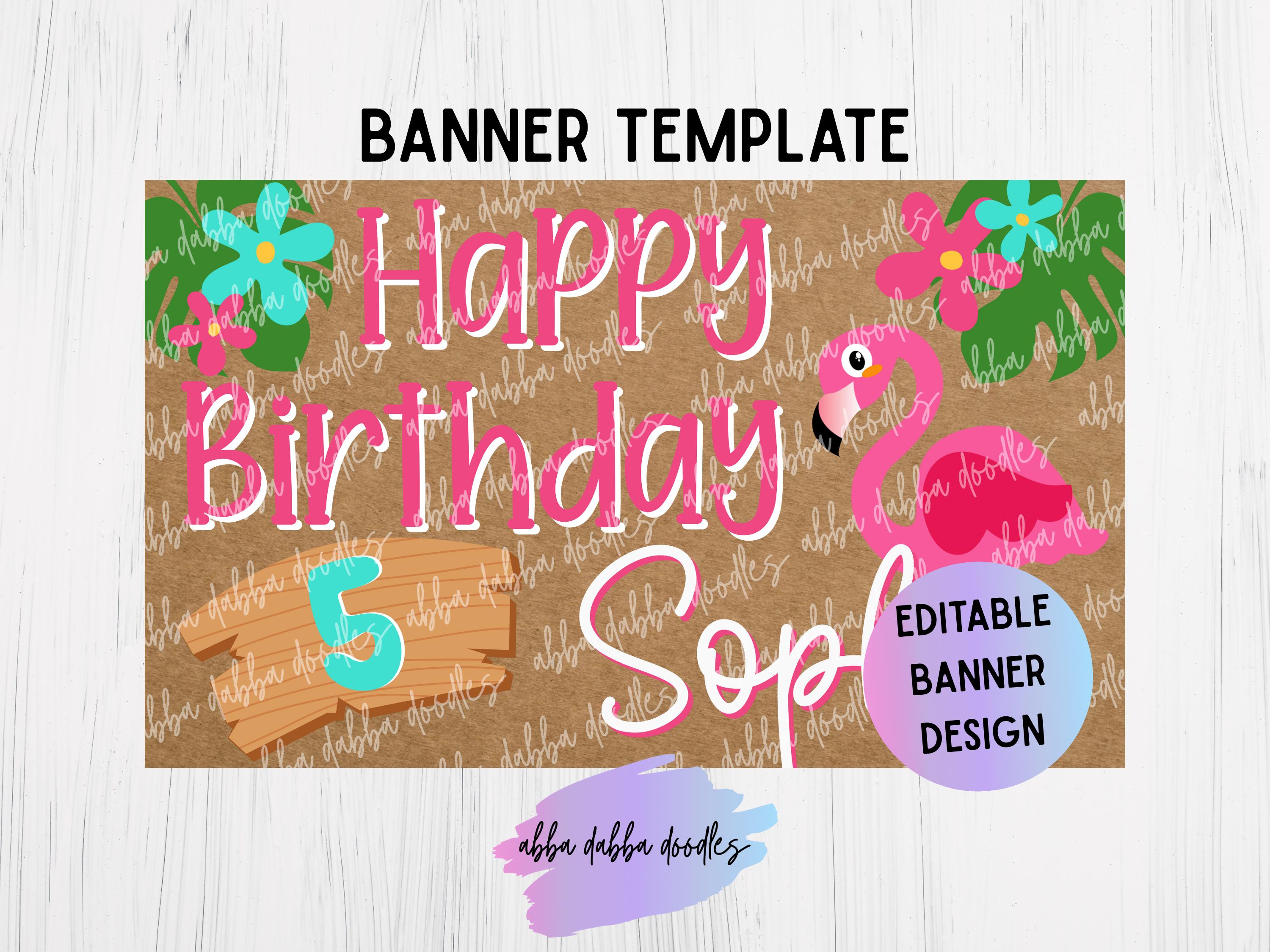 Birthday Banner Template | 3x5 Editable Canva Template, Tropical Theme ...