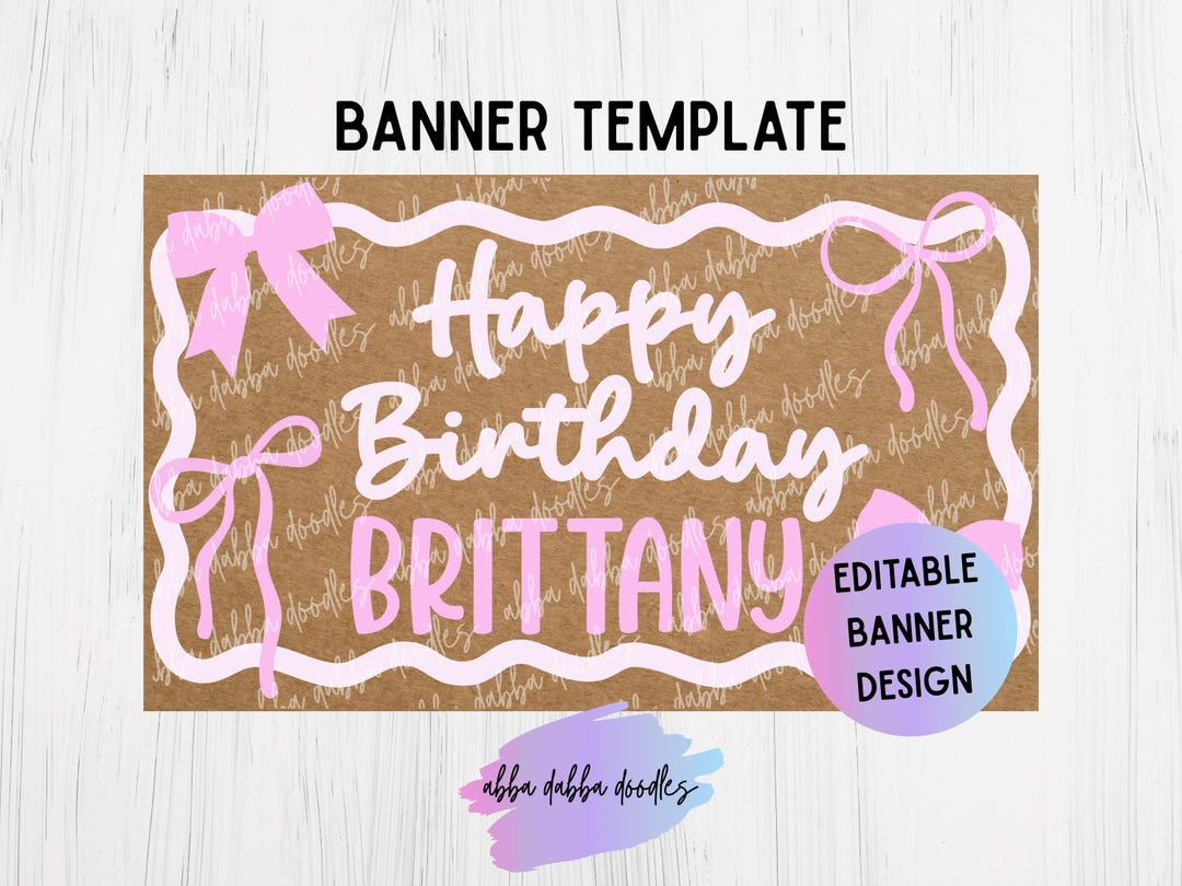 Pink Birthday Banner Template | 3x5 Editable Canva Template, Pink Bow ...