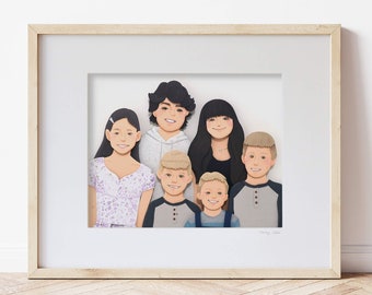 Custom Family Paper Portrait // Family Newborn Portrait. Personalized family portrait. Unique anniversary gift. Custom family illustration.