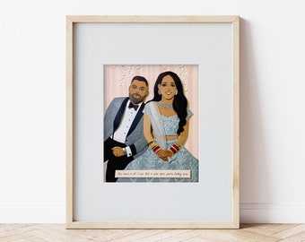 Indian Wedding Paper Portrait / One of a kind one year anniversary gift. Wedding family heirloom. Paper portrait. One of a kind art for home