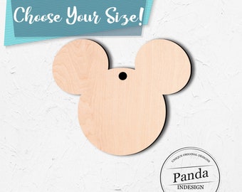 DIY Ornament - Mickey Mouse Head Wood Cut Out - Custom Choose Your Size - Laser Cut Wooden Art Craft Supplies Wall