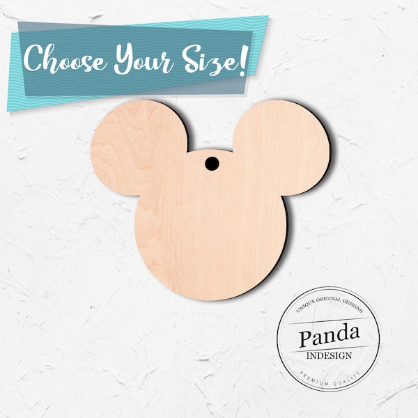 DIY Ornament - Mickey Mouse Head Wood Cut Out - Custom Choose Your Size - Laser Cut Wooden Art Craft Supplies Wall