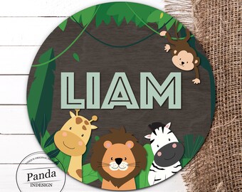Safari Sign, Personalized Nursery decor, Jungle Nursery Decor, Boys Room, Monkey, Lion, Giraffe