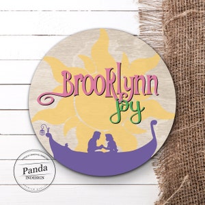 Letrero personalizado de la habitación del sol, letrero del nombre de los niños, guardería para niñas, decoración de Rapunzel, princesa